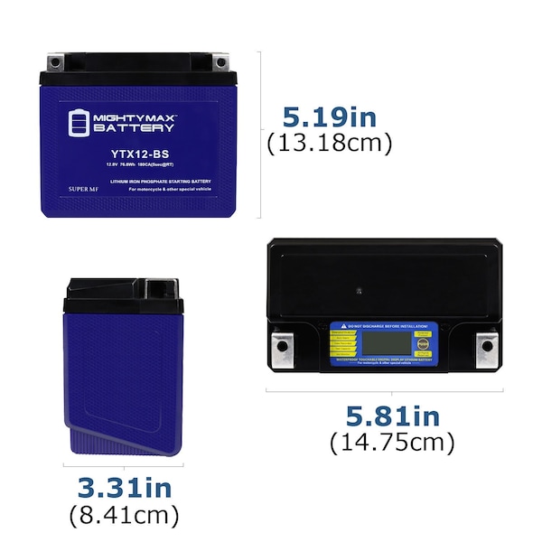 YTX12-BS Lithium Replacement Battery Compatible With Piaggio 350 BV350 ABS 17-19